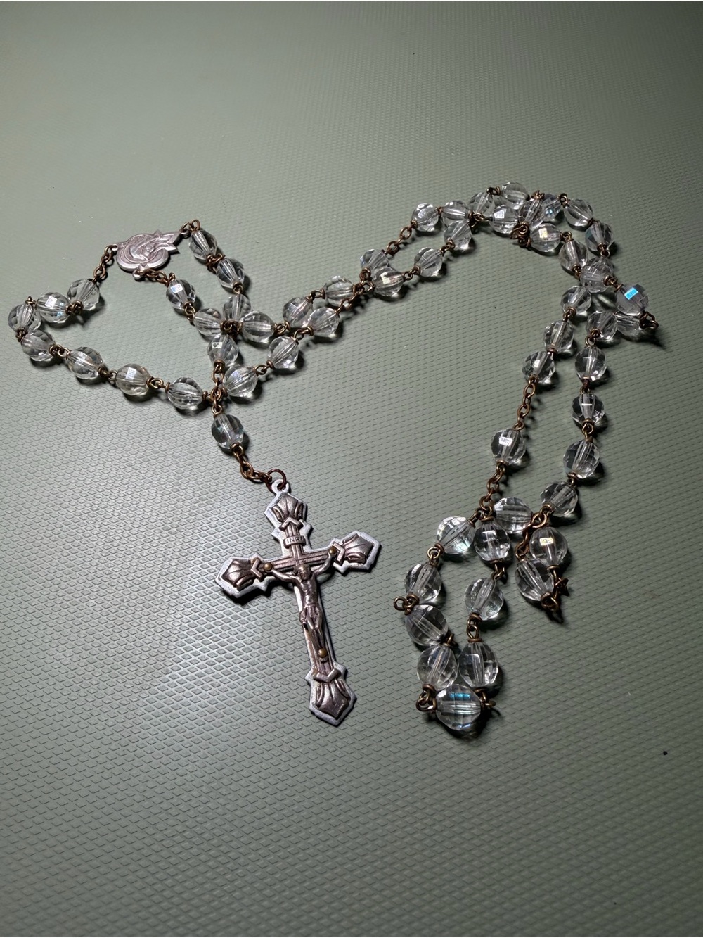 Crystal Bead Rosary Necklace with Silver-Tone Crucifix